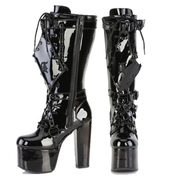 Demonia Torment Chunky Heel Platform Goth Punk Knee Boots - Picture 2 of 7